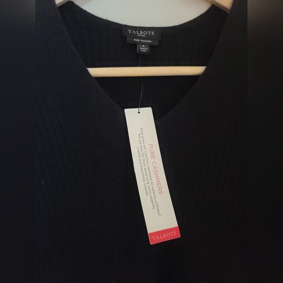 NWT Cashmere Talbots Ruffle Black Sweater size Petite S - Picture 8 of 10